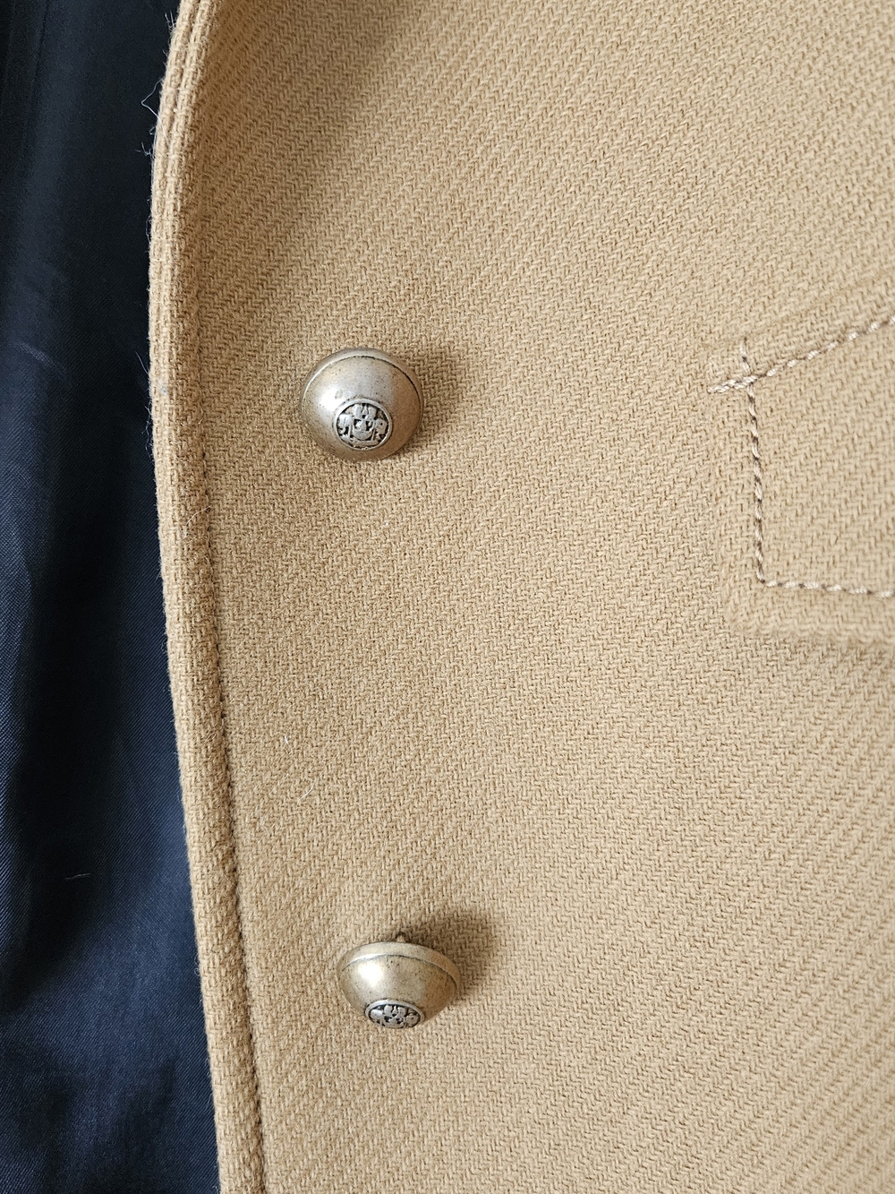 Zara Camel Tan Pea Coat with Brass Buttons